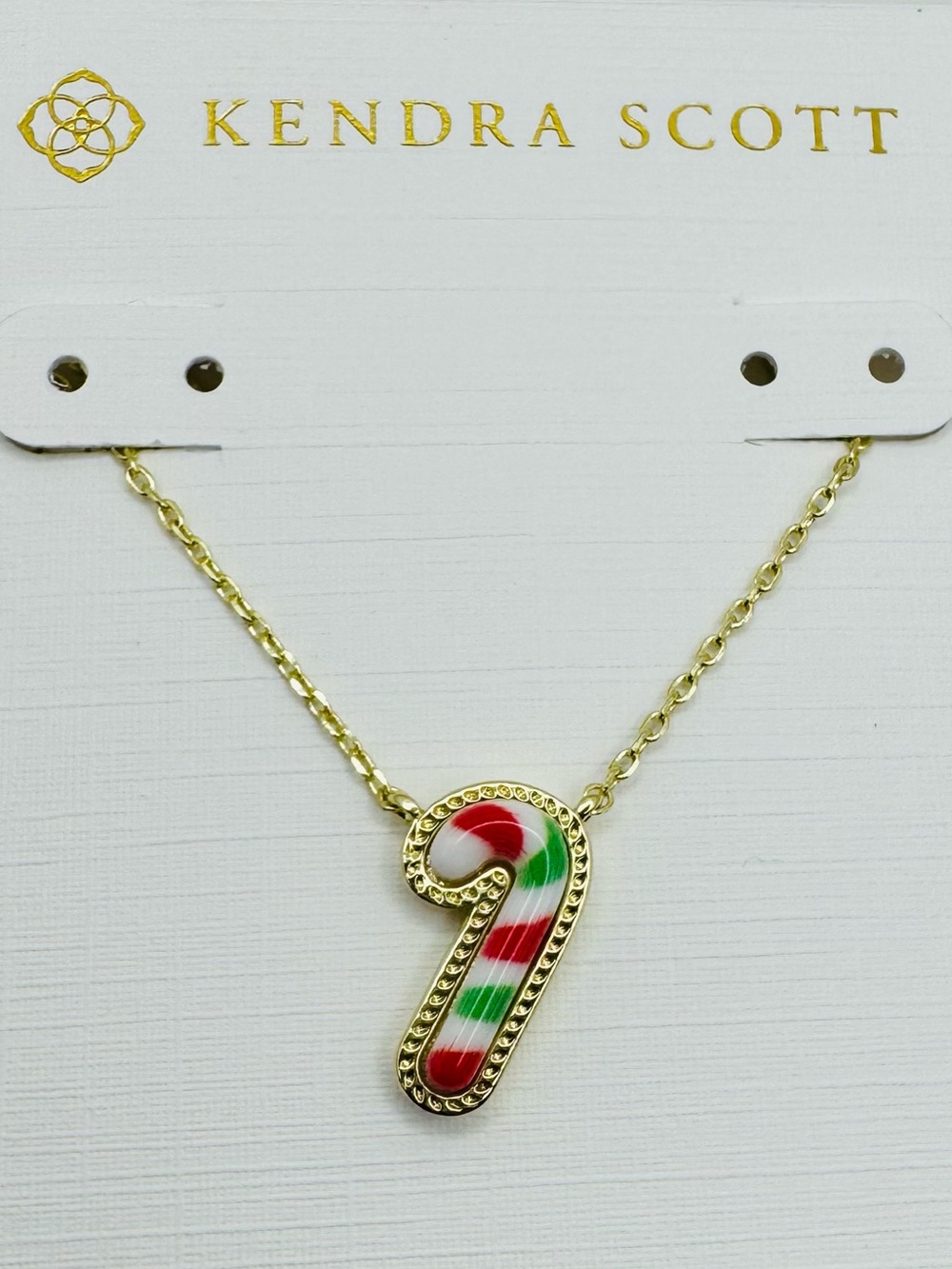 Kendra Scott Candy Cane Gold Tone Short Pendant Necklace NEW